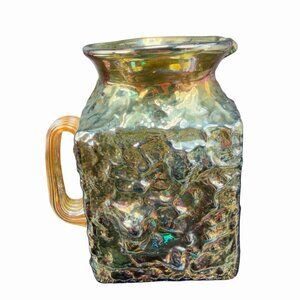 Pilgrim Nugget Nugate‎ Blue Carnival Glass Rock Crystal Pitcher Creamer W Handle